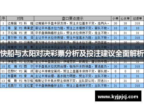 快船与太阳对决彩票分析及投注建议全面解析
